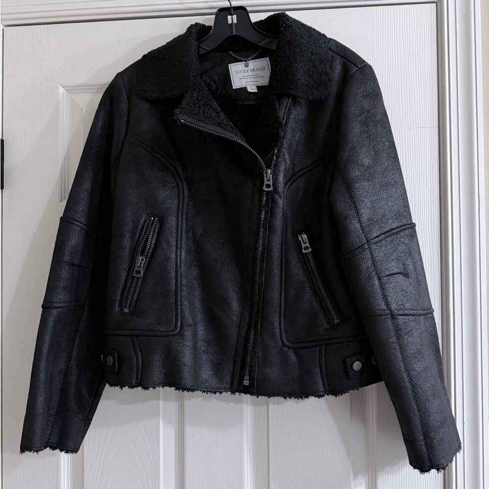 Lucky Brand Black Faux Shearling Bomber Jacket
